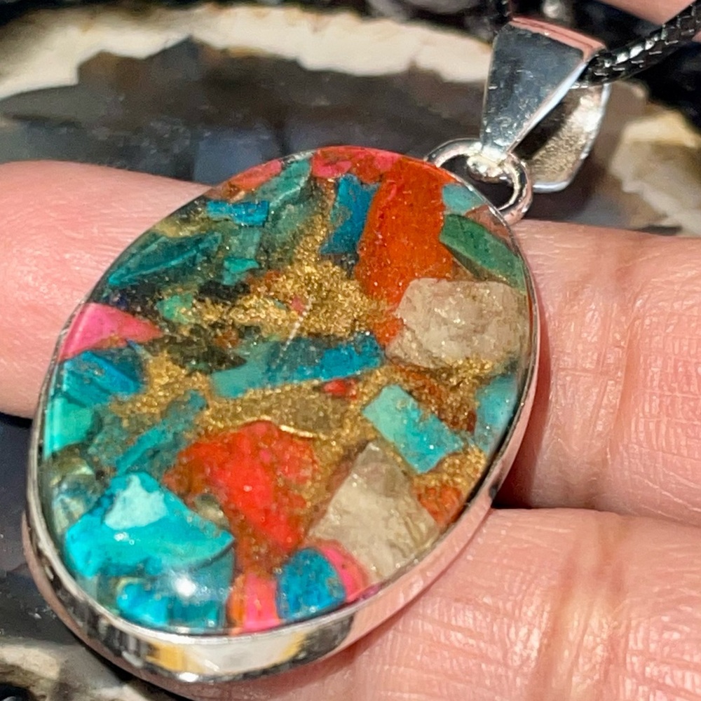 Brecciated Spiny Turquoise in Copper Pendant 2” - Picture 10 of 16